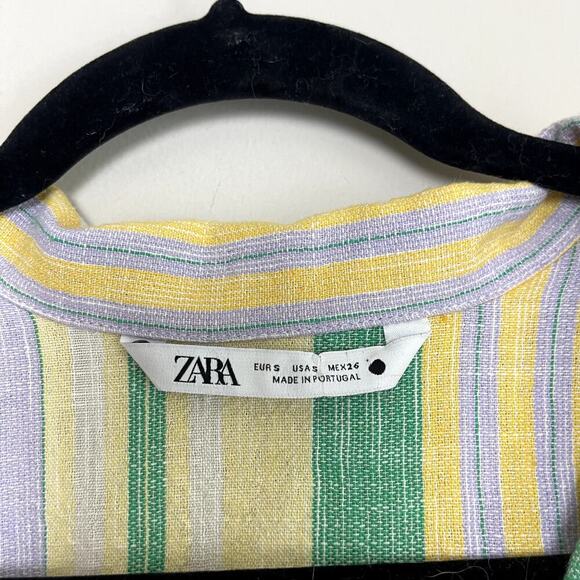 Zara The Valery Pastel Multicolored Striped Smocked Bottom Collared Shirt Dress - Picture 4 of 6